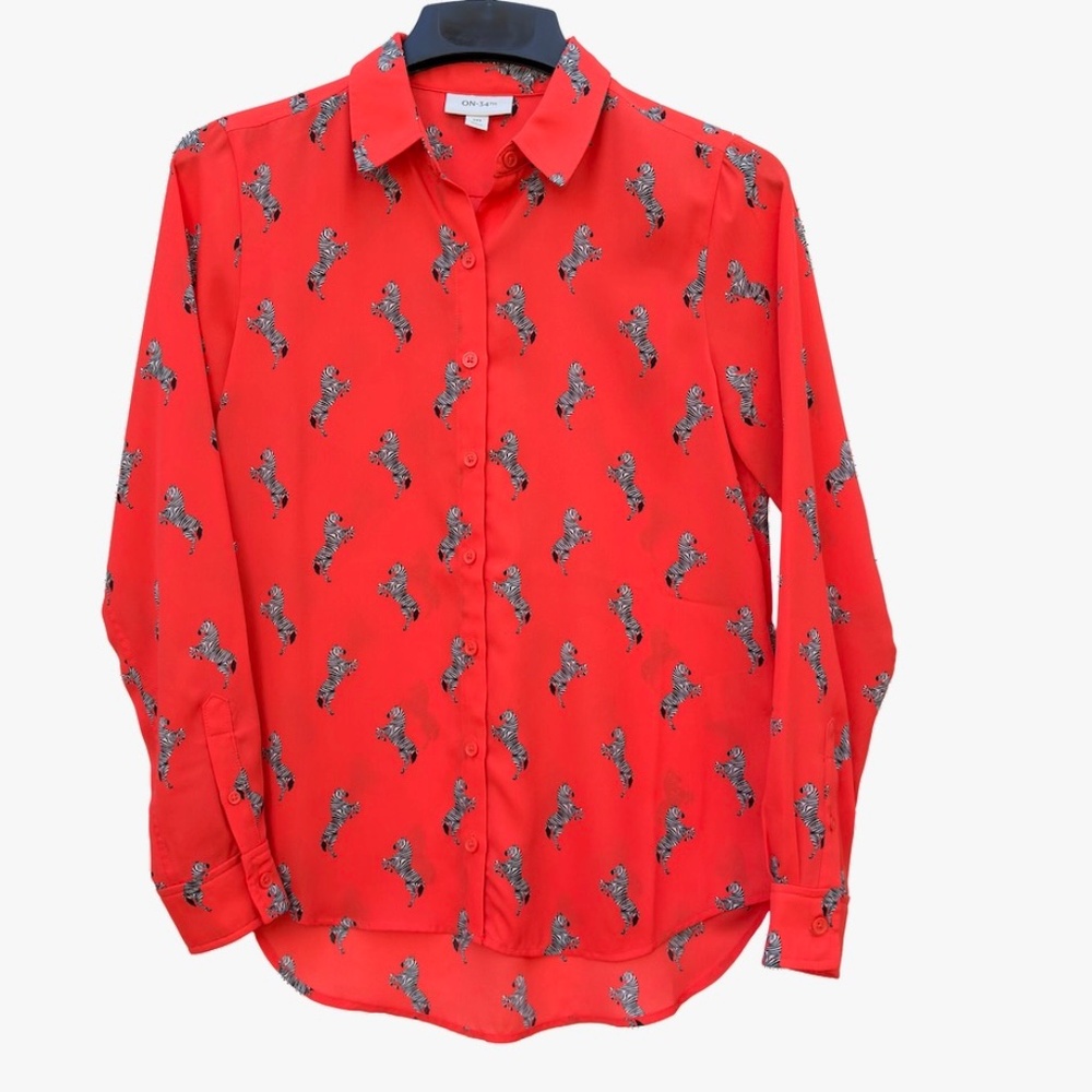 On 34th Vibrant Orange Zebra Print Blouse